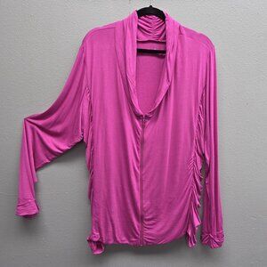 Be Up Sweater Womens 3X Plus Size Pink Zip Front Cowl Neck Ruched Long Sleeve